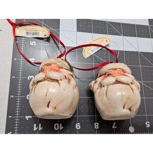 Tii Collections Winking Santa Ceramic‎ Ornaments lot 2 w/ org tags hanging vtg